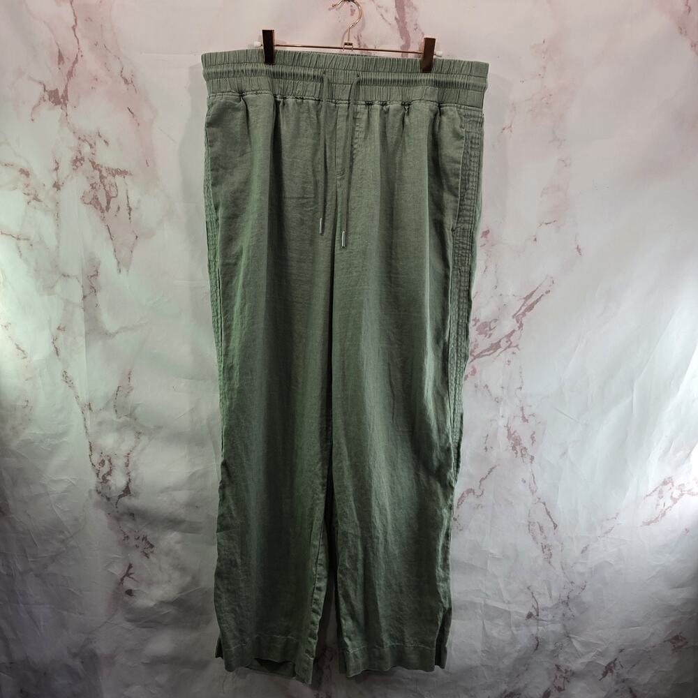 Quince Pants Womens XL Green Linen Wide Leg Elastic High Rise Sage Drawstring